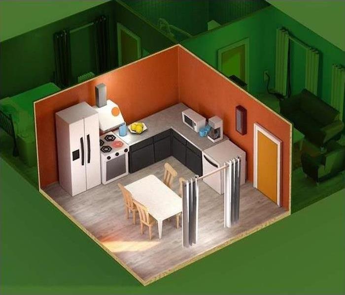 digital flyover of kitchen in home 
