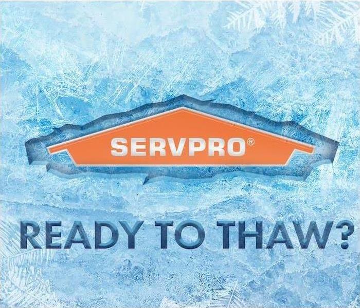 close up of a blue snowflake with a SERVPRO logo 